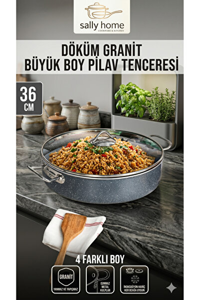 Sally Home 36 cm Cast Granite Large Size Fireproof Non-Stick Industrial Type ...