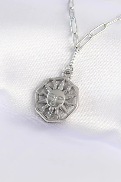 ALKASAZ 316L Steel Chain Silver Color Sun Necklace