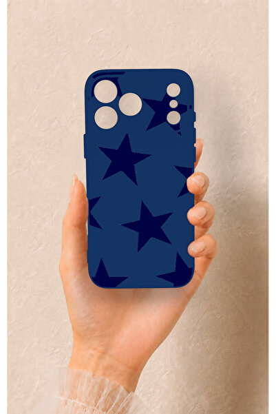 Vip Case iPhone 17 Pro Max Uyumlu Lacivert Star Desenli Silikon Kılıf