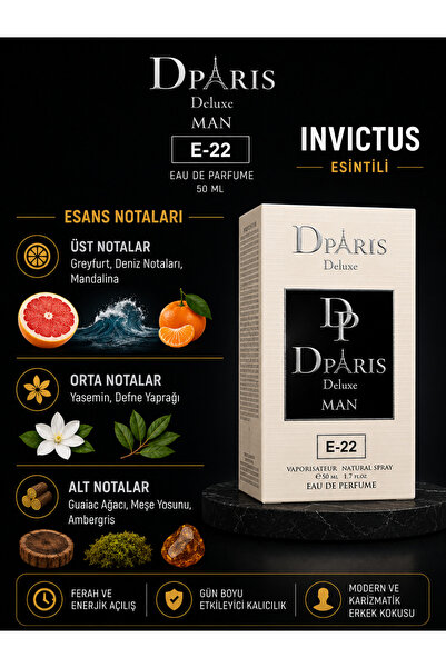 DPARİS E-22 KALICI KOKU-INVICTUS ESANS-50ML-EDP ERKEK PARFÜM-DOLDURULABİLİR K...