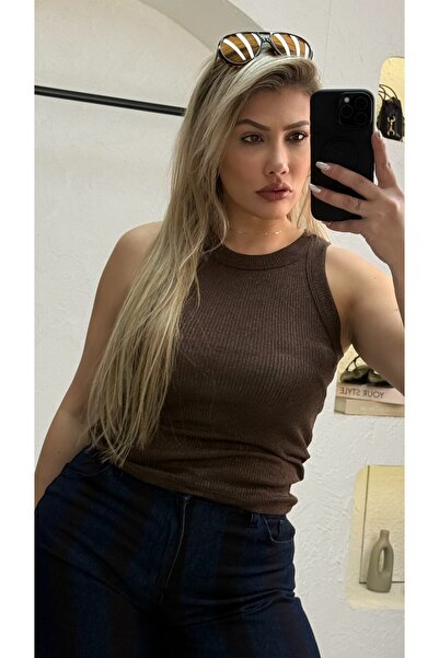 liya butik Kahve Biyeli Simli Atlet