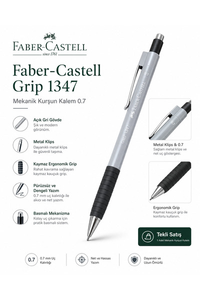 Faber Castell Faber-Castell 1347 0.7 mm Uçlu Kalem – Kaymaz Gripli, Metal Kli...