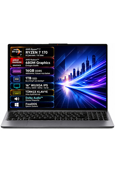 LENOVO IdeaPad Slim 3 16ARP10 83K800DKTR-03 AMD Ryzen 7-170 16GB 1TB SSD 16" ...