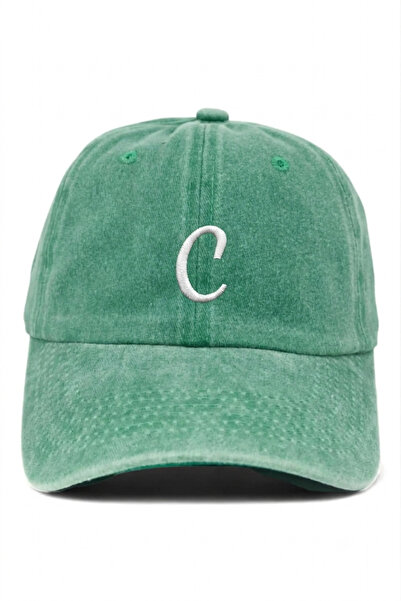 ŞapkaMania Light Green Embroidered Washable Vintage Unisex Hat with Letter C