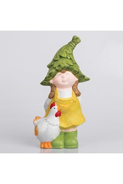 SHOPIENS Figurină ceramică decorativă rustică, fată cu găină, ornament de gră...