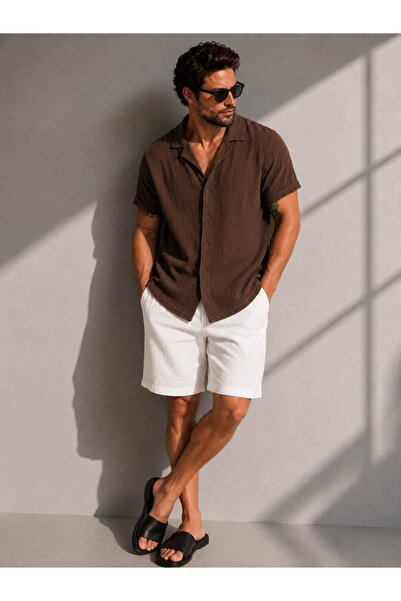 Wise Men's Linen-Look Muslin Short Sleeve Shirt 100% Cotton