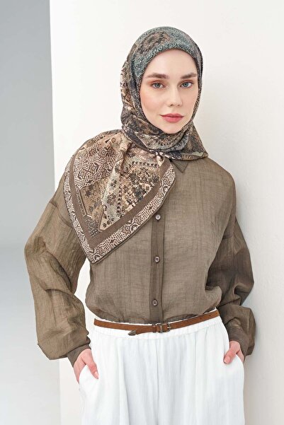 Silk Home وشاح مونار حديث باللون الأخضر والبني 90x90