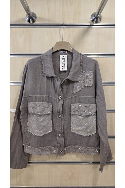 Park Moda Italian Linen Jacket with Sequin Pocket Detail
