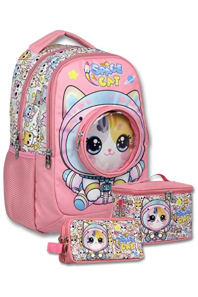 ÜMİT ÇANTA Girl's Astronaut Cat Printed Triple Primary School School Bag Set ...