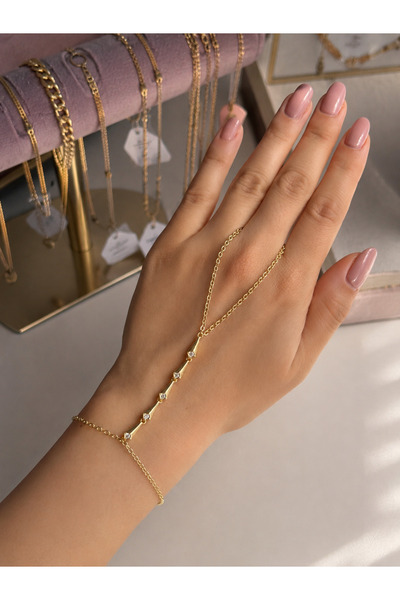 QueenJewelrry 14K Altın Kaplama Zirkon Taşlı Geometrik Şahmeran Kadın Bileklik