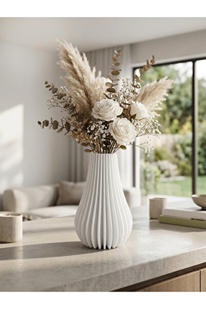 craftopya Striata Decorative Vase Modern Artificial Flower and Pampas Vase Ae...
