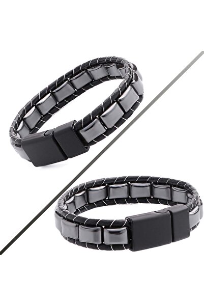 OGHAMAY Hematite Braided Leather Bracelet 18392B2D8M04