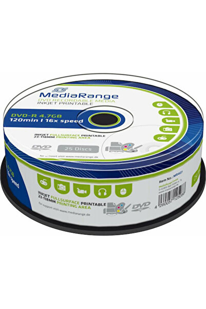 MediaRange Εγγράψιμο DVD-R 16x 4.7GB Κουτί 25 τεμαχίων (Cake Box) Κωδικός: MR407