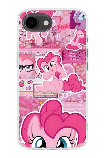 FLAMENKO iPhone 17E Compatible Pink Pony Pattern Transparent Phone Case