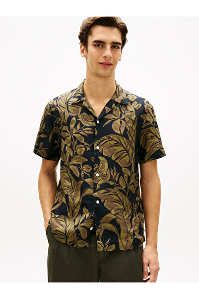 Tommy Hilfiger Men's Linen Floral Patterned Short Sleeve Relaxed Fit Shirt