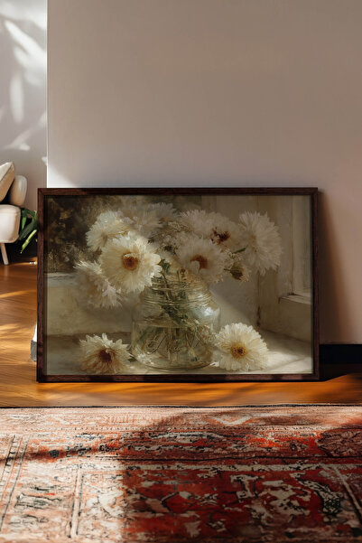Zestia Pictură murală orizontală vintage, natură moartă în borcan cu buchet d...