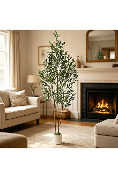 BESTONE Faux Olive Tree 182 cm Double Stem – No Watering, Ultra-Realistic, Wh...