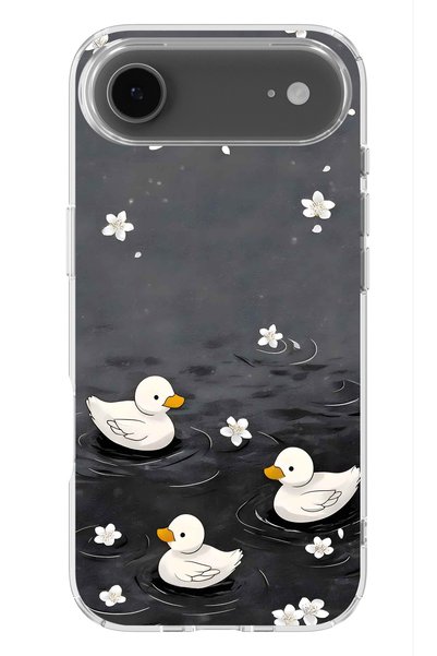 FLAMENKO iPhone 17 Air Compatible Transparent Phone Case with Ducklings Pattern