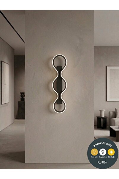 Lzy Avize Store Lumina Loop Black Design Vertical Led Sconce Modern Night Lig...