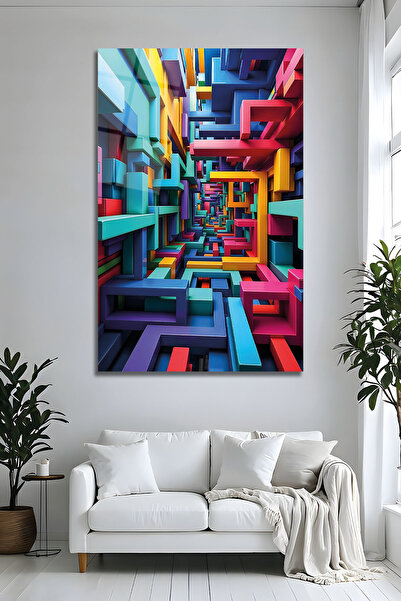 Parıltı Yayınları Imprimare UV modernă pe sticlă cu labirint colorat geometri...