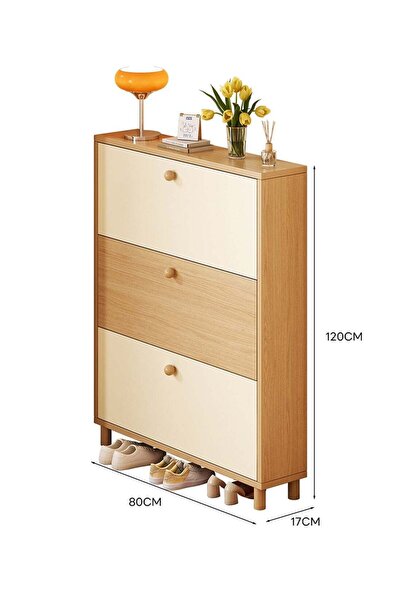 sharpdo 3-Tier Flip-Top Shoe Cabinet, Ultra-Thin Entryway Shoe Cabinet, 80×17...
