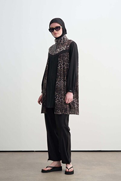 Moodbasic LEOPAR PAYETLİ TÜLLÜ TESETTÜR MAYO