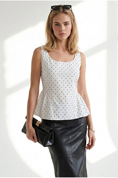 Olalook Women's White Polka Dot Blouse with Back Zipper Blz-19003413