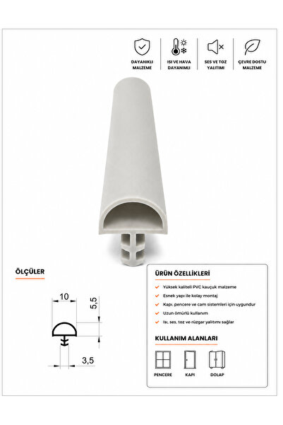 MAKPLASTİK FİTİL PROFİL P 190 Ahşap Kapı Kasa Fitili 30 Metre Gri