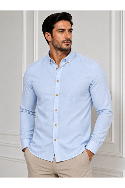 PASSERO Slim Fit Long Sleeve Epaulet Linen Shirt