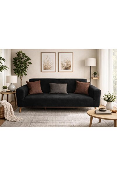 Akbal Home Chester Koltuk Örtüsü 3’lü Likralı Lastikli Tüm Giydirme Nubuk Füm...