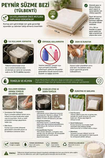 Akyüz Plastik 🧀   100% Cotton Milk and Yogurt Straining Cloth 50X50 cm |   Suitable for Food Contact - Cheese Making Straining Cloth