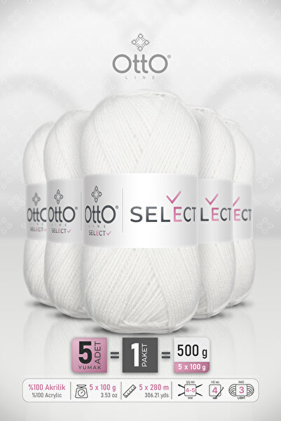Otto Select - White (9513) - 5-Pack - 100Gr/280M - Acrylic Hand Knitting Yarn...