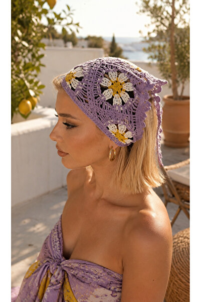 Be Best Bandană pentru femei cu model margaretă mov BE426