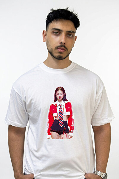 Anetos Jennie Blackpink Design Printed Oversize White T-Shirt