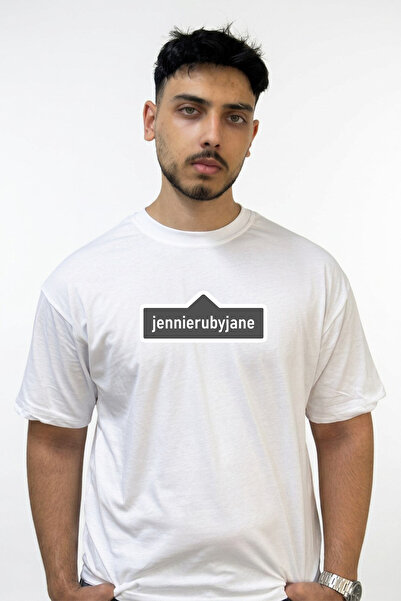 Anetos Jennie Kim_6 Tricou alb supradimensionat cu imprimeu de design