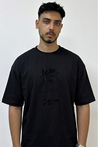 Anetos Human Profile 404 Design Τυπωμένο Μαύρο T-Shirt μεγάλου μεγέθους