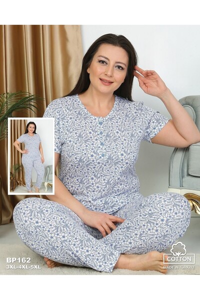 yula store Large Size Short Sleeve Buttoned Collar Floral Patterned Women's P...