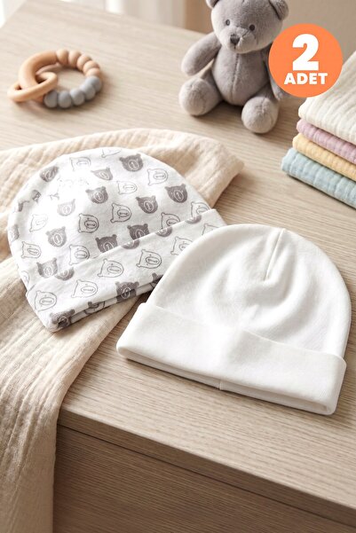 Just inner Baby Boy 2-Piece 100% Cotton Beanie with Teddy Bear Pattern, Flexi...