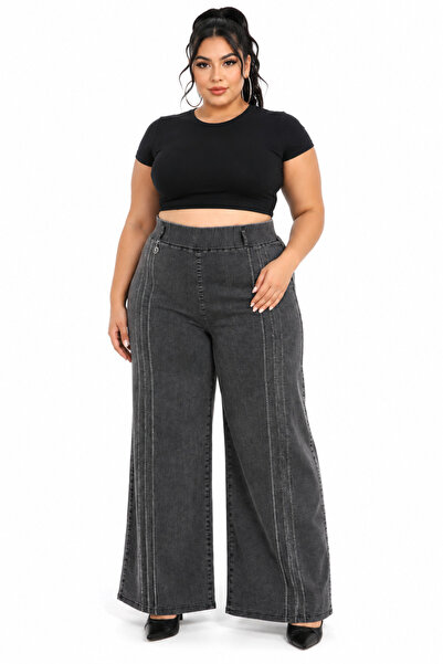 ZANESSİ FASHION Pantaloni de damă din denim cu talie elastică, cu șireturi, t...