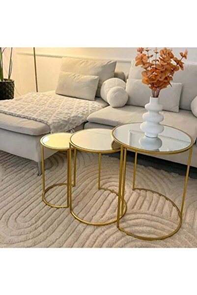 MANAR CORNER طاولة خدمة 3 قطع سطح خشب