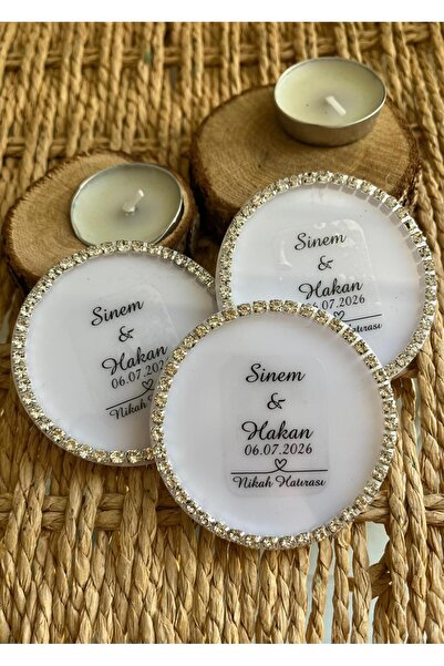 TURKAFONE Taşlı Yuvarlak BEYAZ PLEKSİ Magnet Söz, Nikah, Nişan, Düğün Hediyel...