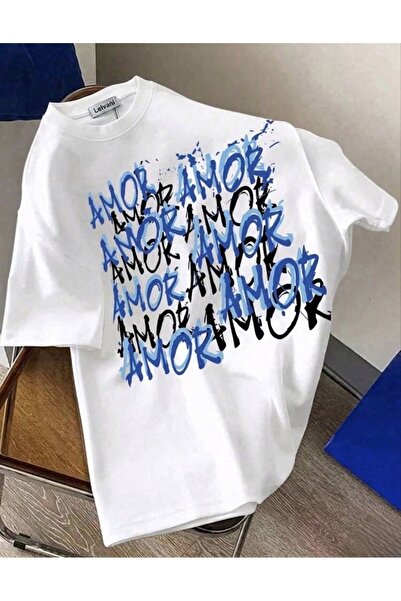 LELVANİ Women's Front Printed Amor Crewneck T-Shirt