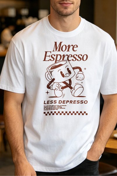 Fleck Cute Coffee Themed Graphic T Shirts For Men More Espresso Less Depresso...