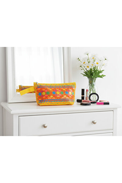 Vogue Visage Orange Circles Hand-Painted Canvas Pouch