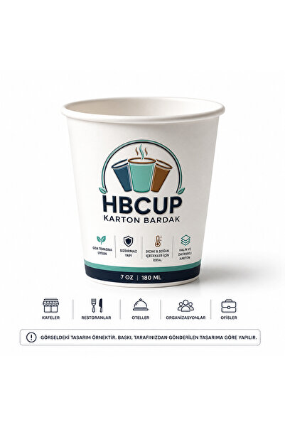 HB CUP Özel Baskılı Karton Bardak 7 Oz 180 ml Logolu Kişiye ve İşletmeye Özel...