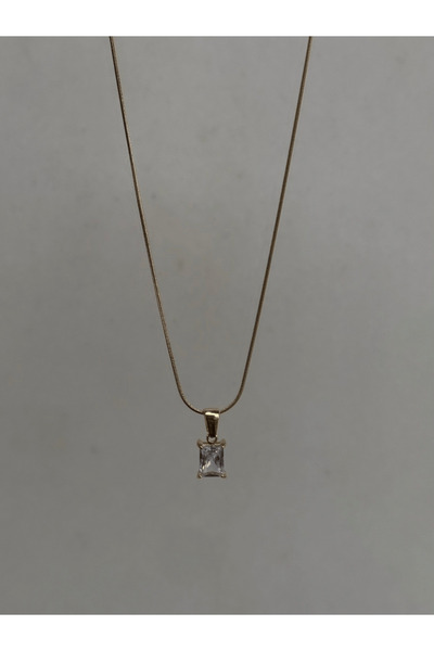 AngelsAccessories Ατσάλινο Κολιέ με Τετράγωνη Πέτρα