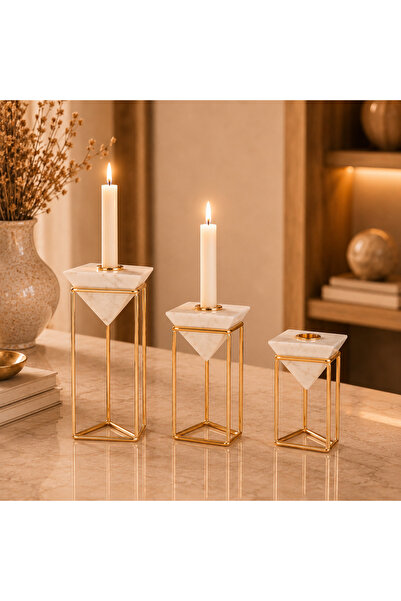 Dania ✨   Luxury Gold Geometric Marble Candlestick Holder Multi Size 20cm |  ...