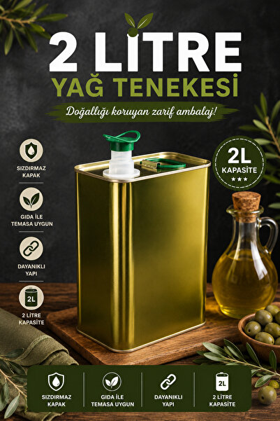 Gardenonya 2 Litre Yağ Tenekesi Gold Zeytin Yağı Tenekesi Paslanmaz 1 Adet