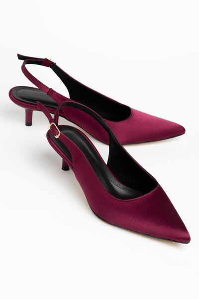 Moda Eleysa Angela Women's Burgundy Satin Thin Heeled Casual Shoes