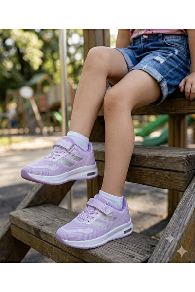 WEBORN Çocuk Sneaker Triko Fileli Tek Cırtlı Işıklı Esnek Hafif Nefes Alabile...